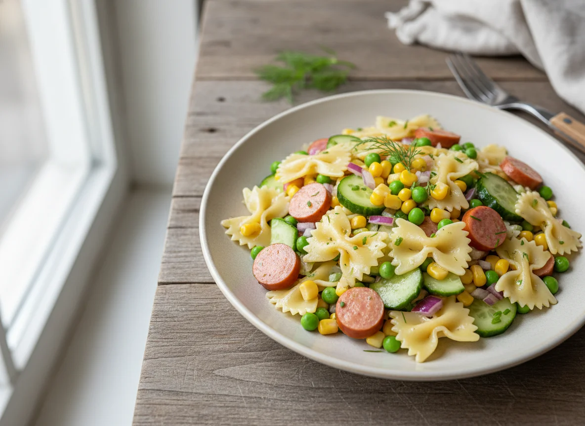 Nudelsalat mit Würstchen photo