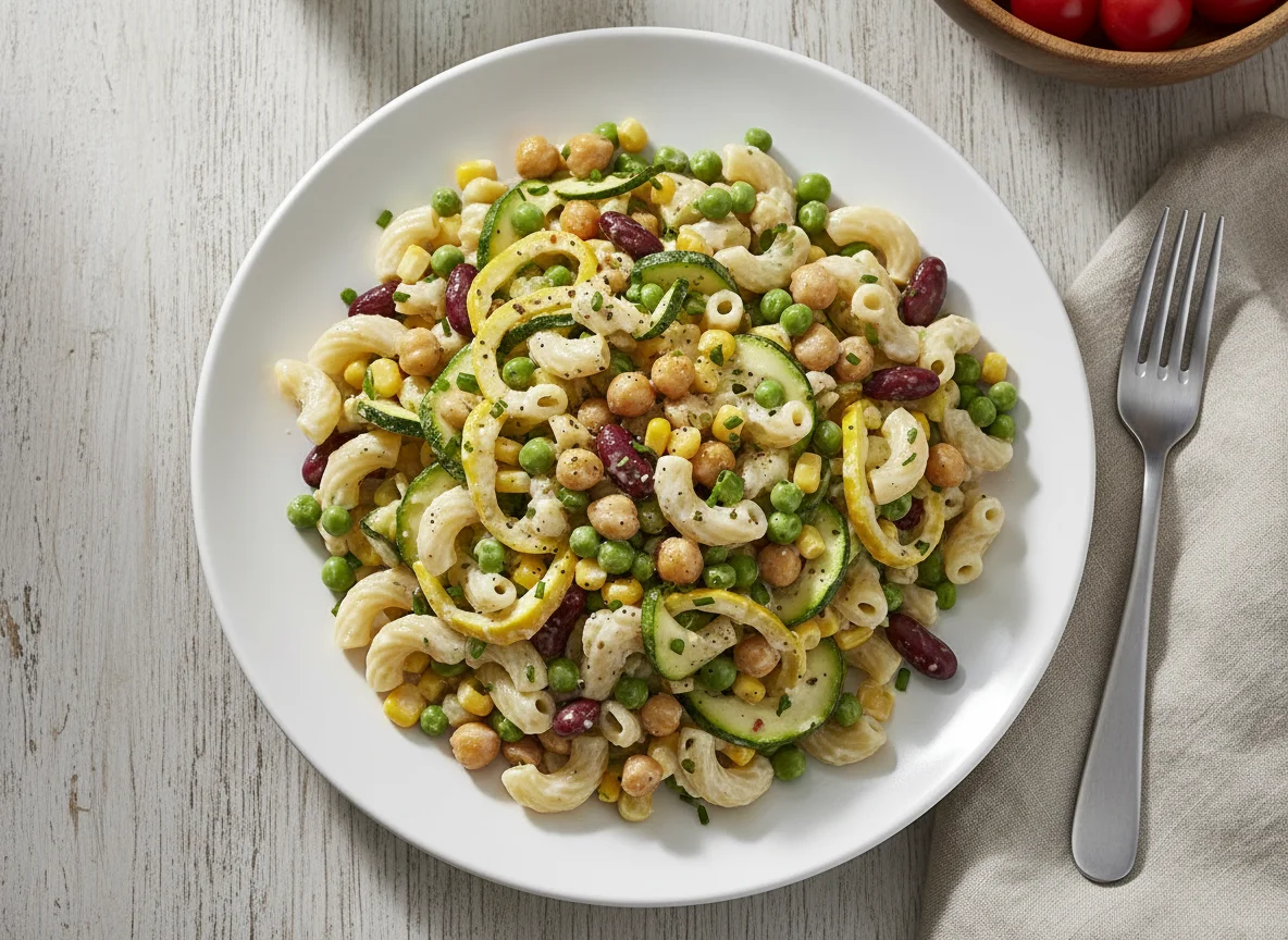 Nudelsalat mit Zucchini und Kichererbsen photo