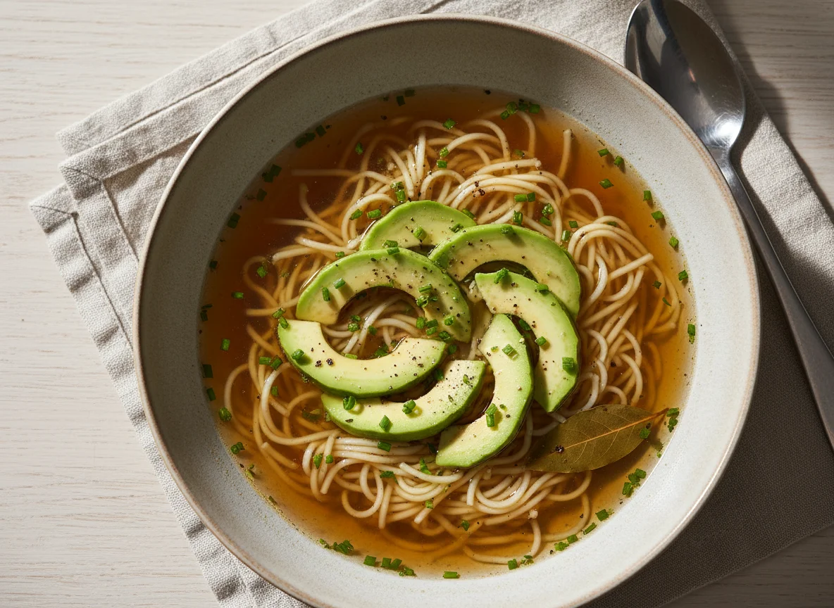 Nudelsuppe mit Avocado photo