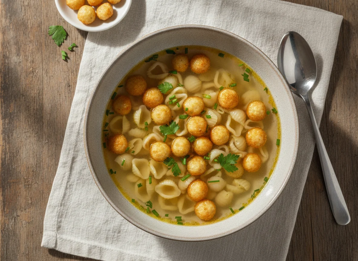 Nudelsuppe mit Backerbsen photo