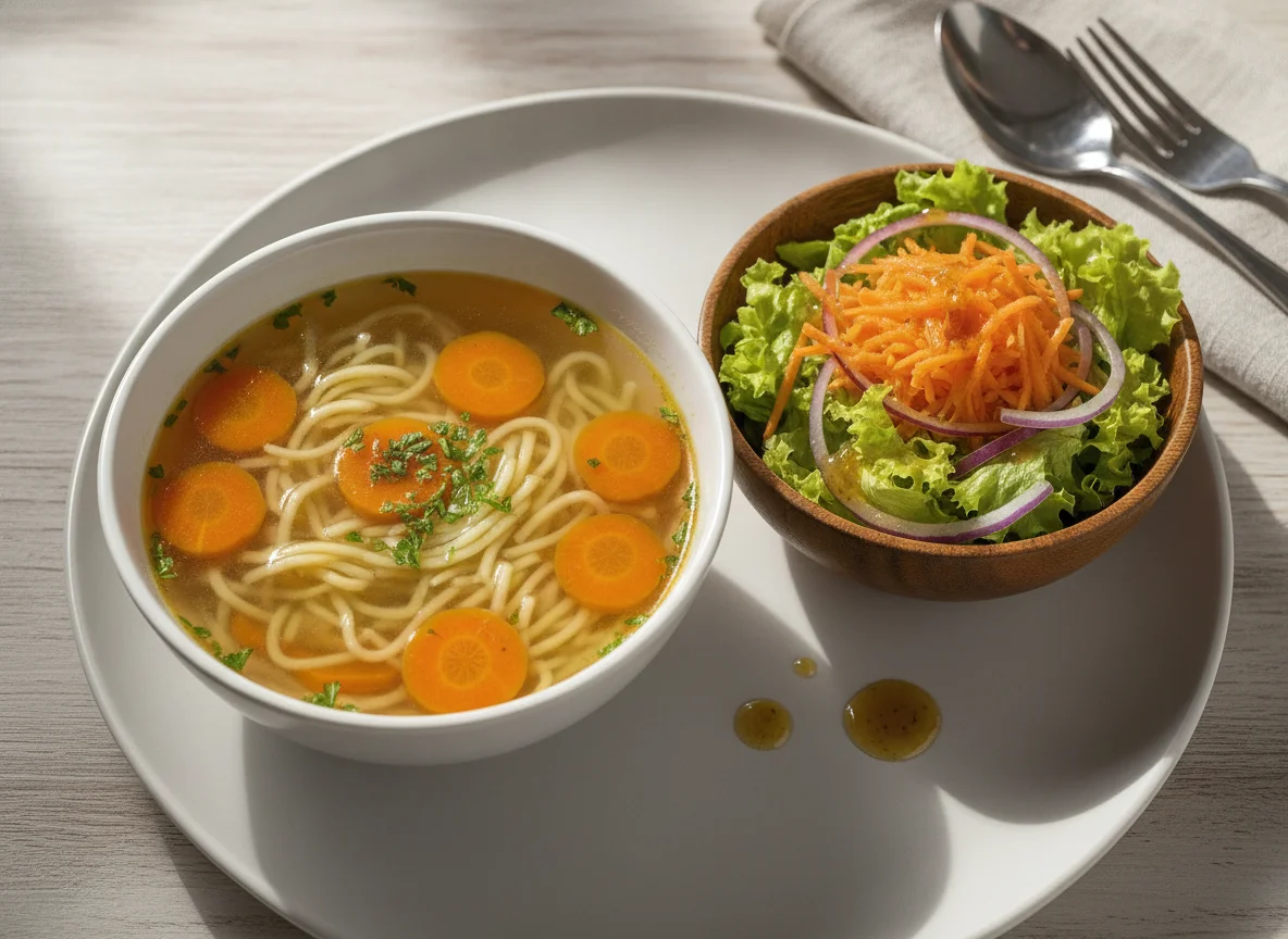 Nudelsuppe mit Beilagensalat photo