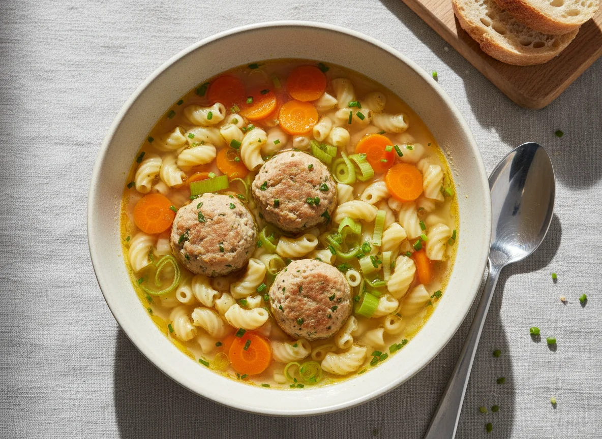 Nudelsuppe mit Fleischklößchen photo