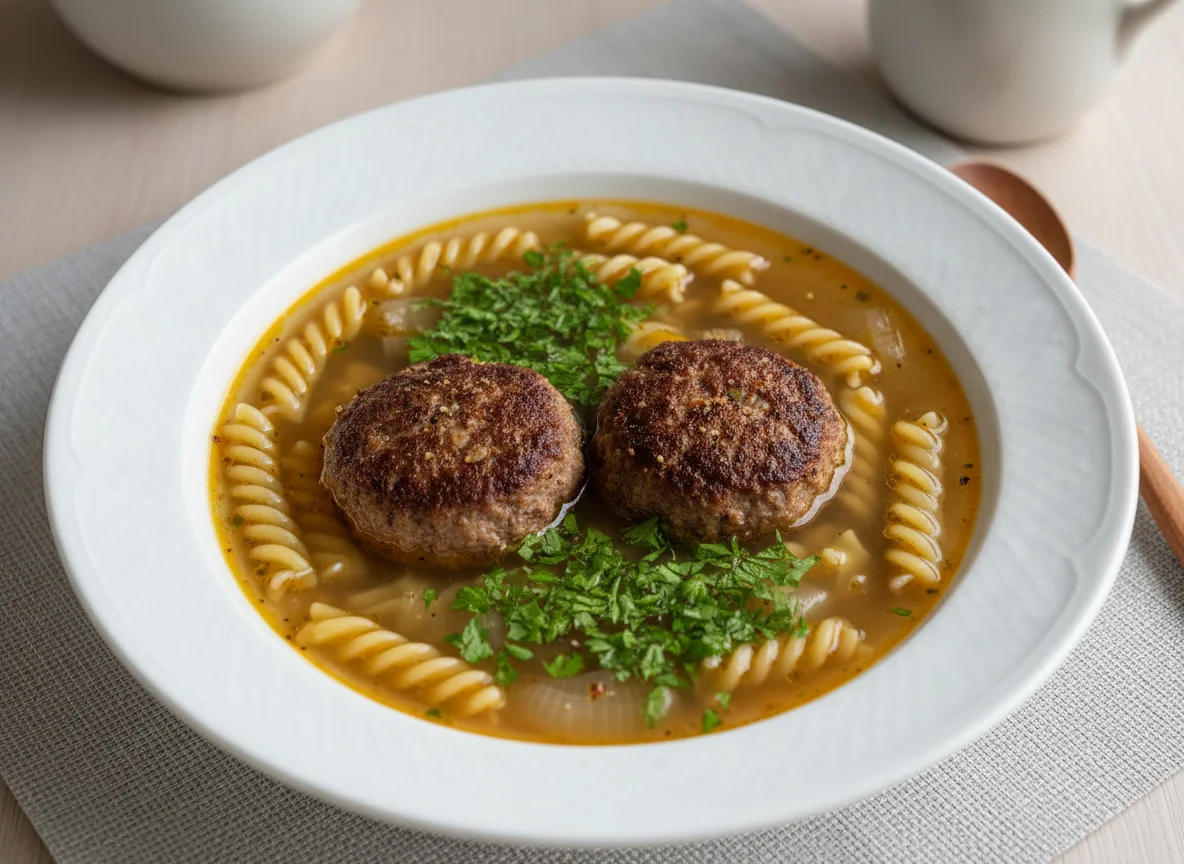 Nudelsuppe mit Frikadelle photo