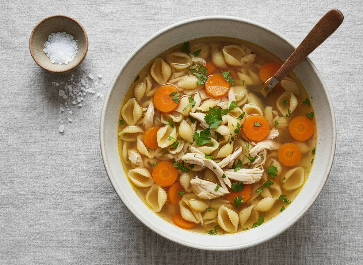 Nudelsuppe mit Huhn und Karotten photo