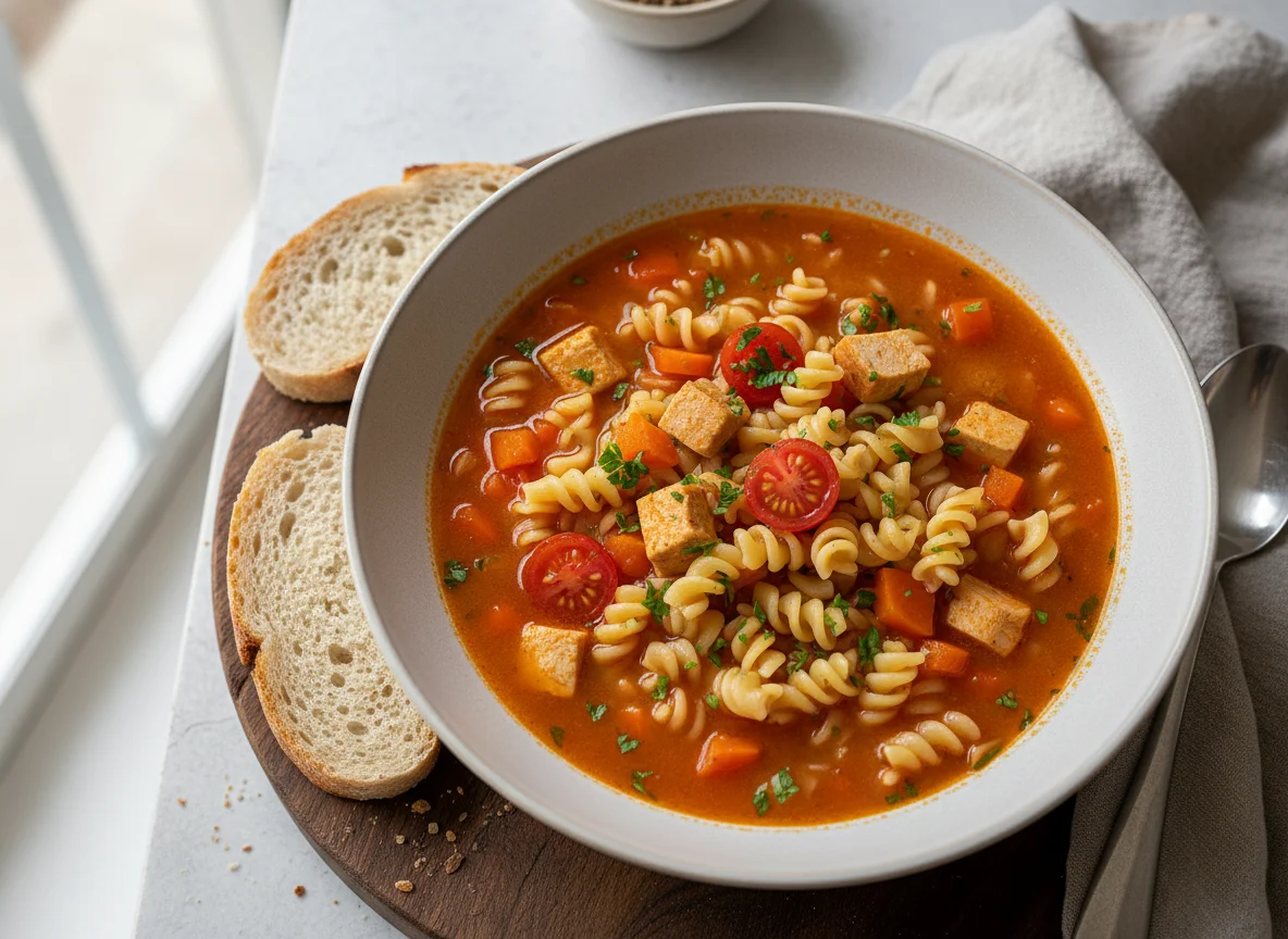 Nudelsuppe mit Huhn und Tomaten photo
