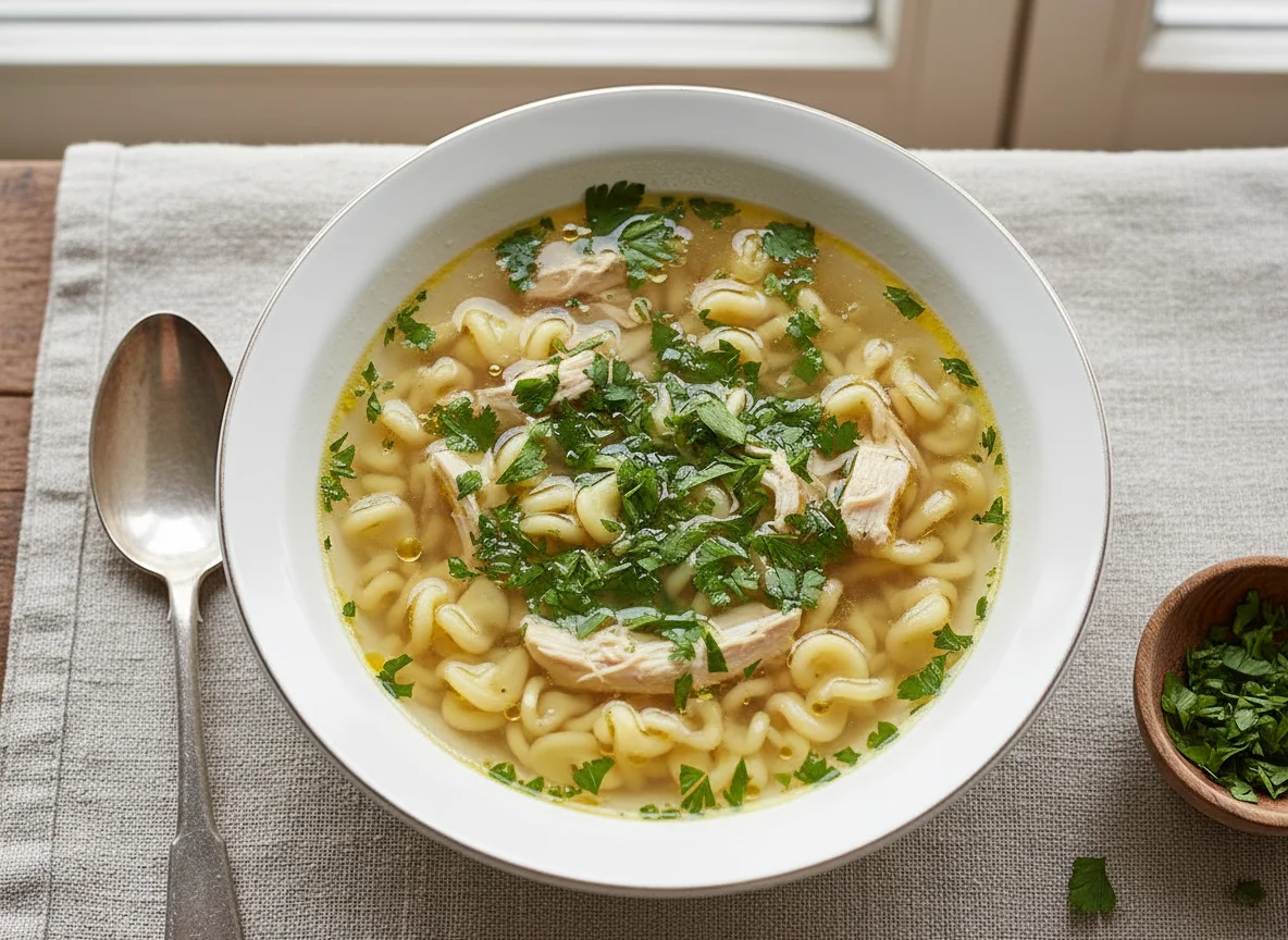 Nudelsuppe mit Petersilie photo