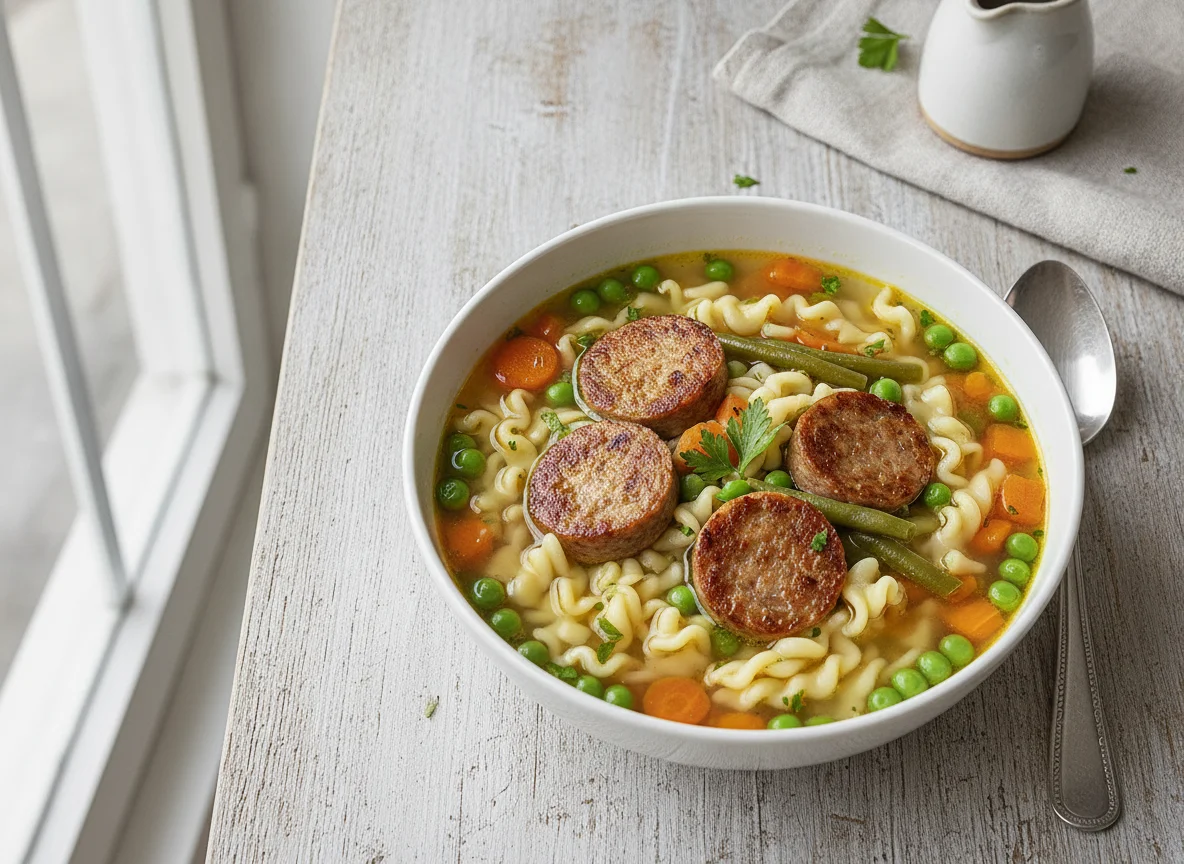 Nudelsuppe mit Pinkel und Gemüse photo