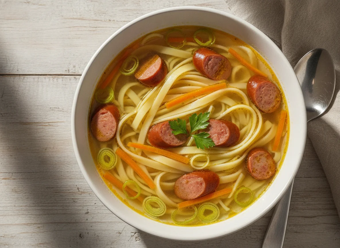 Nudelsuppe mit Wiener Würstchen photo