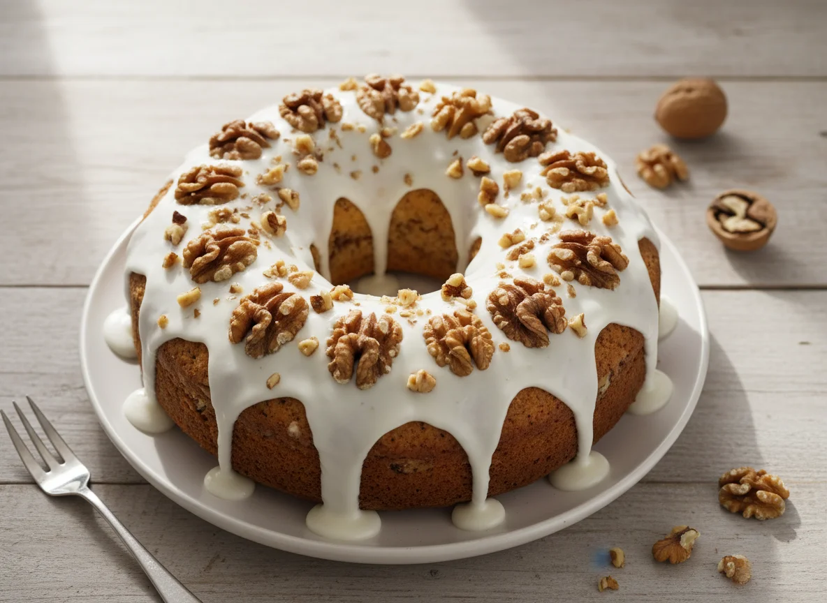 Nusskuchen mit Glasur photo