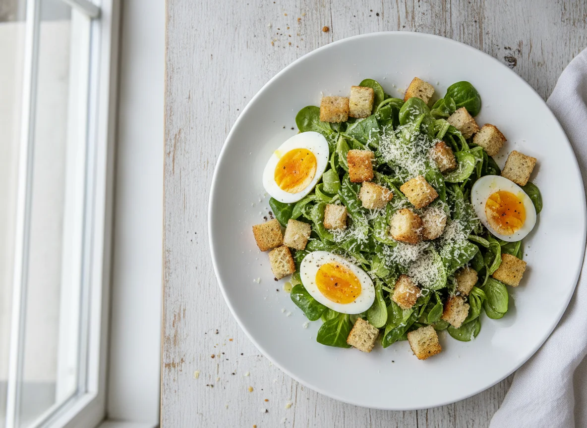 Nüsslisalat mit Ei und Croutons photo