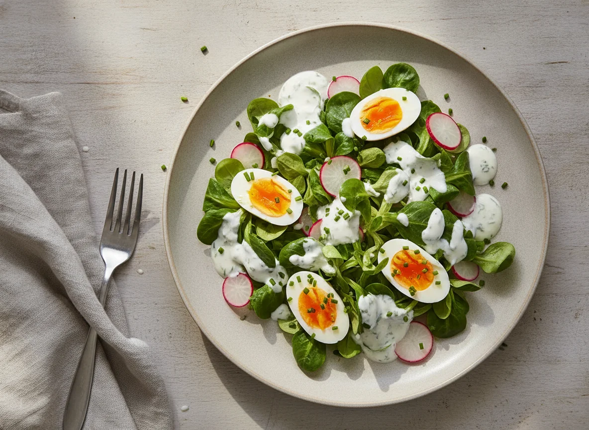 Nüsslisalat mit Ei und Joghurtdressing photo