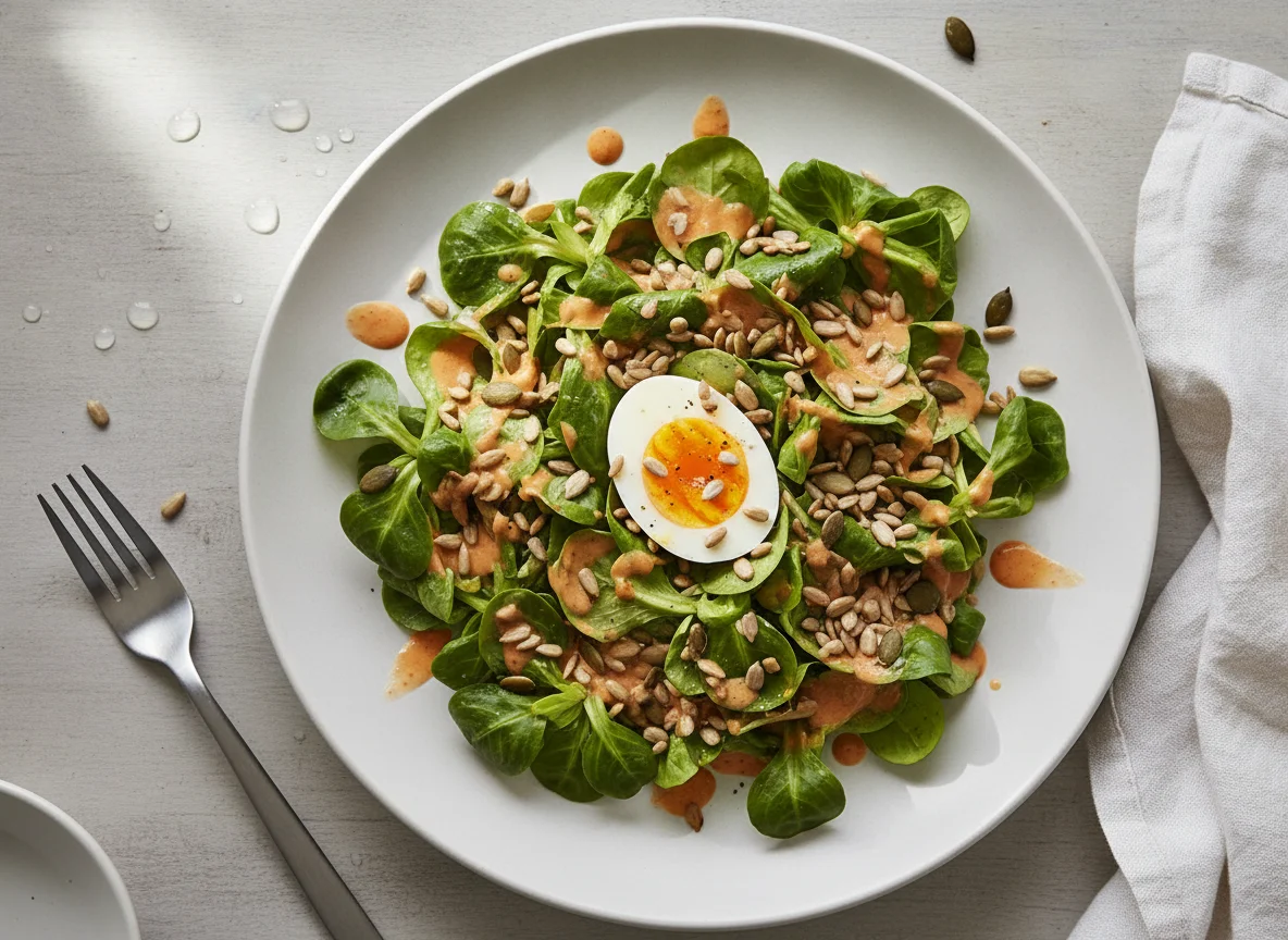 Nüsslisalat mit Ei und Kernen photo