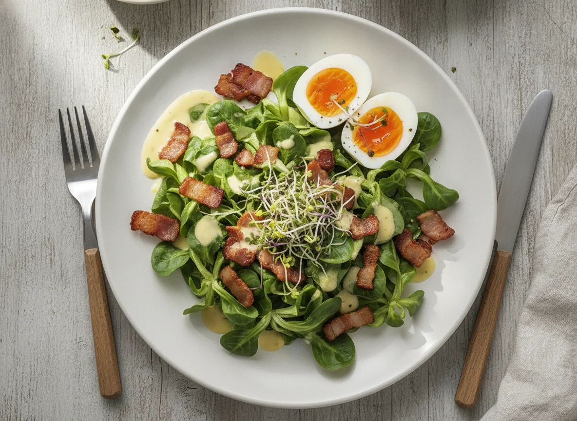 Nüsslisalat mit Speck und Ei photo