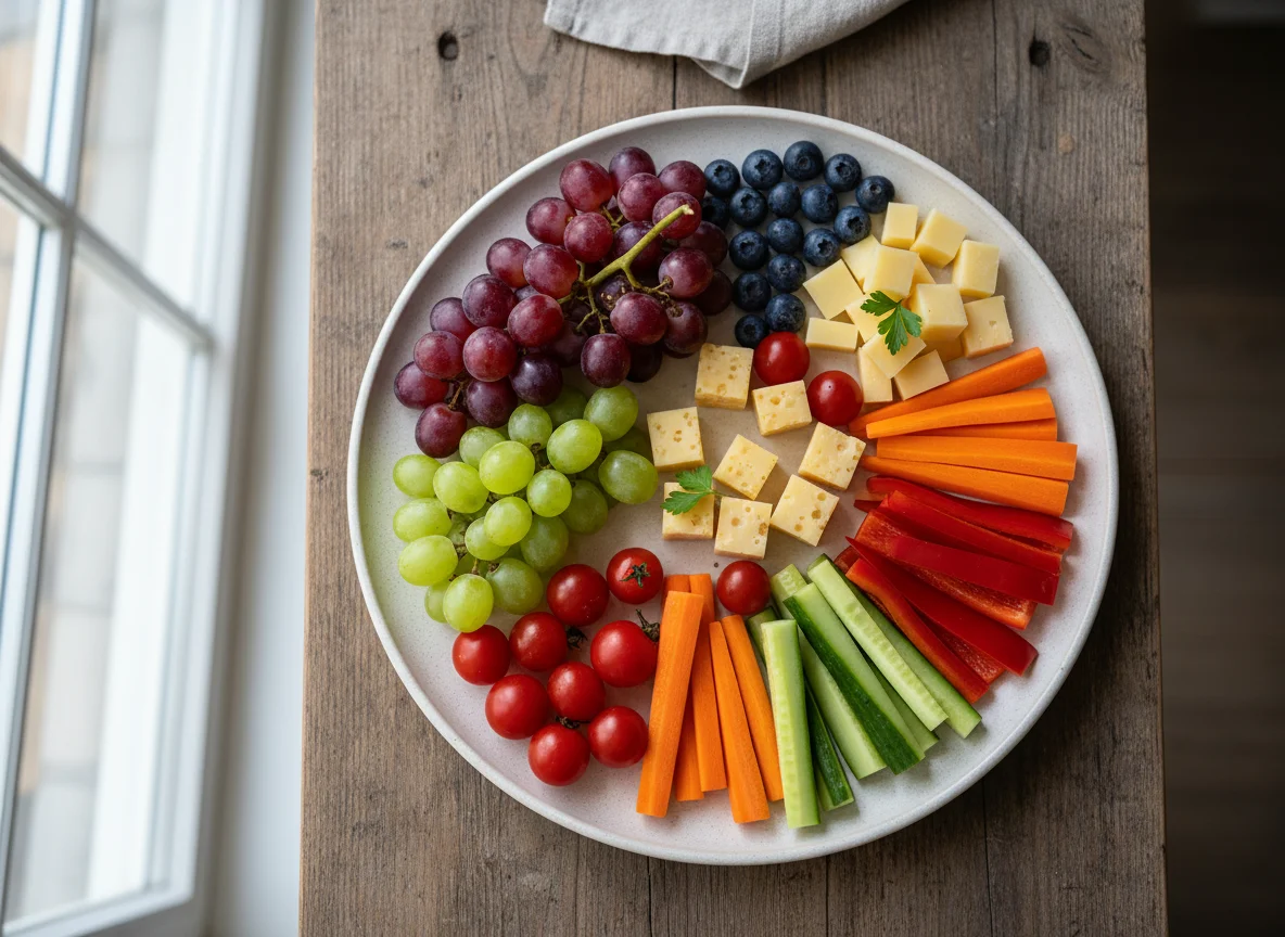 Obst- und Gemüsesnack mit Käse photo
