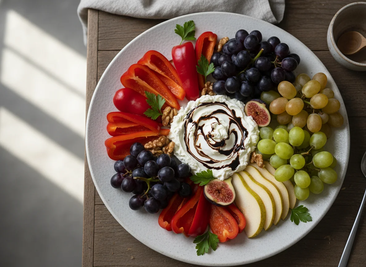 Obst- und Gemüseteller mit Käse photo
