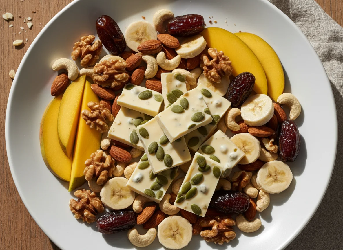 Obst- und Nussplatte mit Schokolade photo