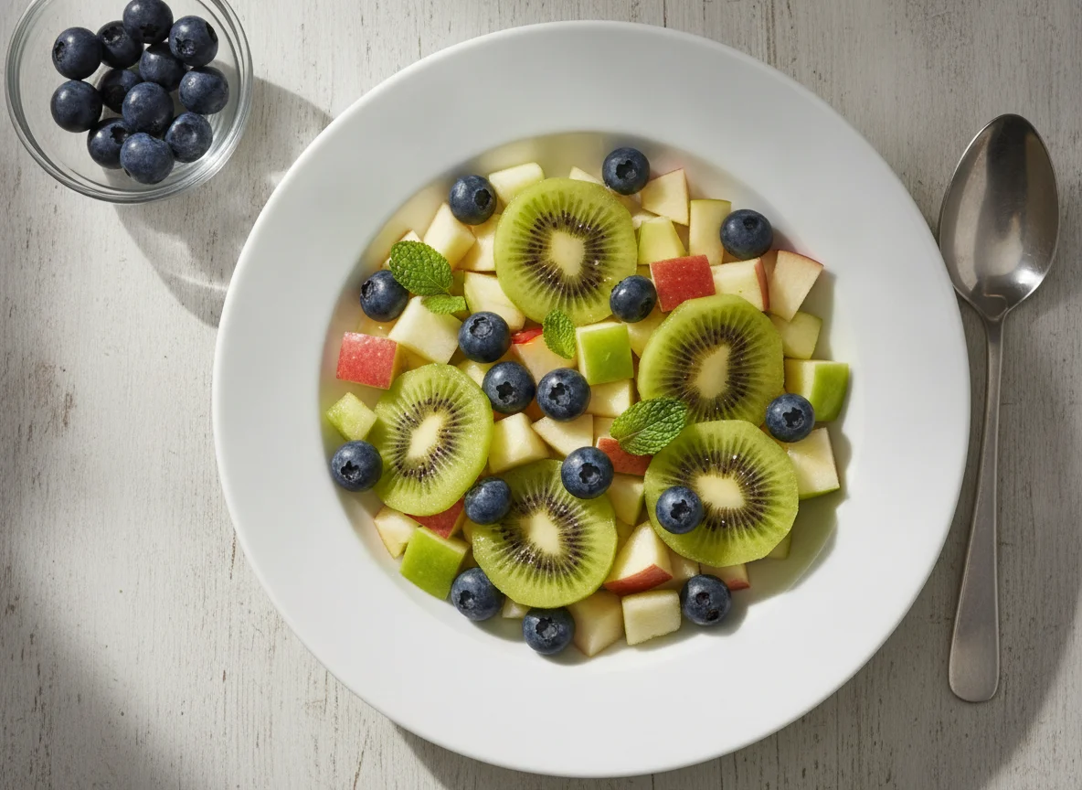 Obstsalat mit Apfel und Blaubeeren photo