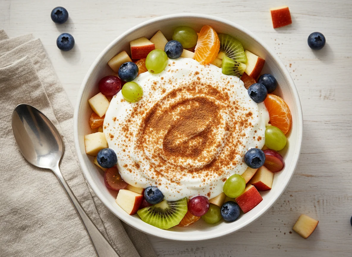 Obstsalat mit Joghurt und Zimt photo