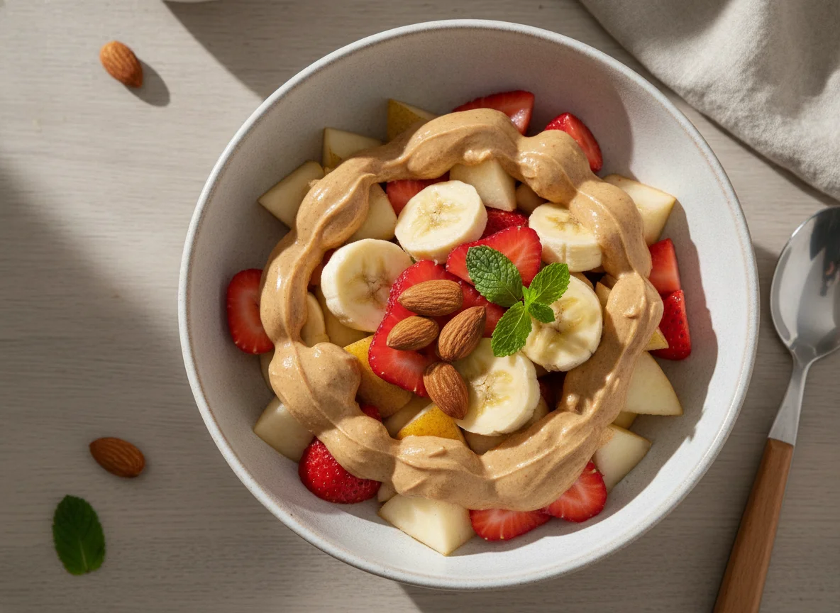Obstsalat mit Mandelmus photo