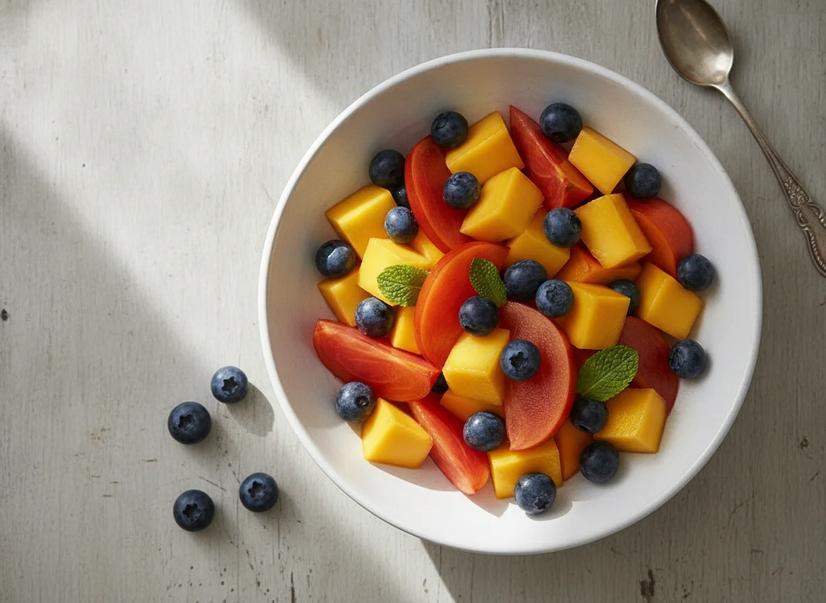 Obstsalat mit Mango und Blaubeeren photo
