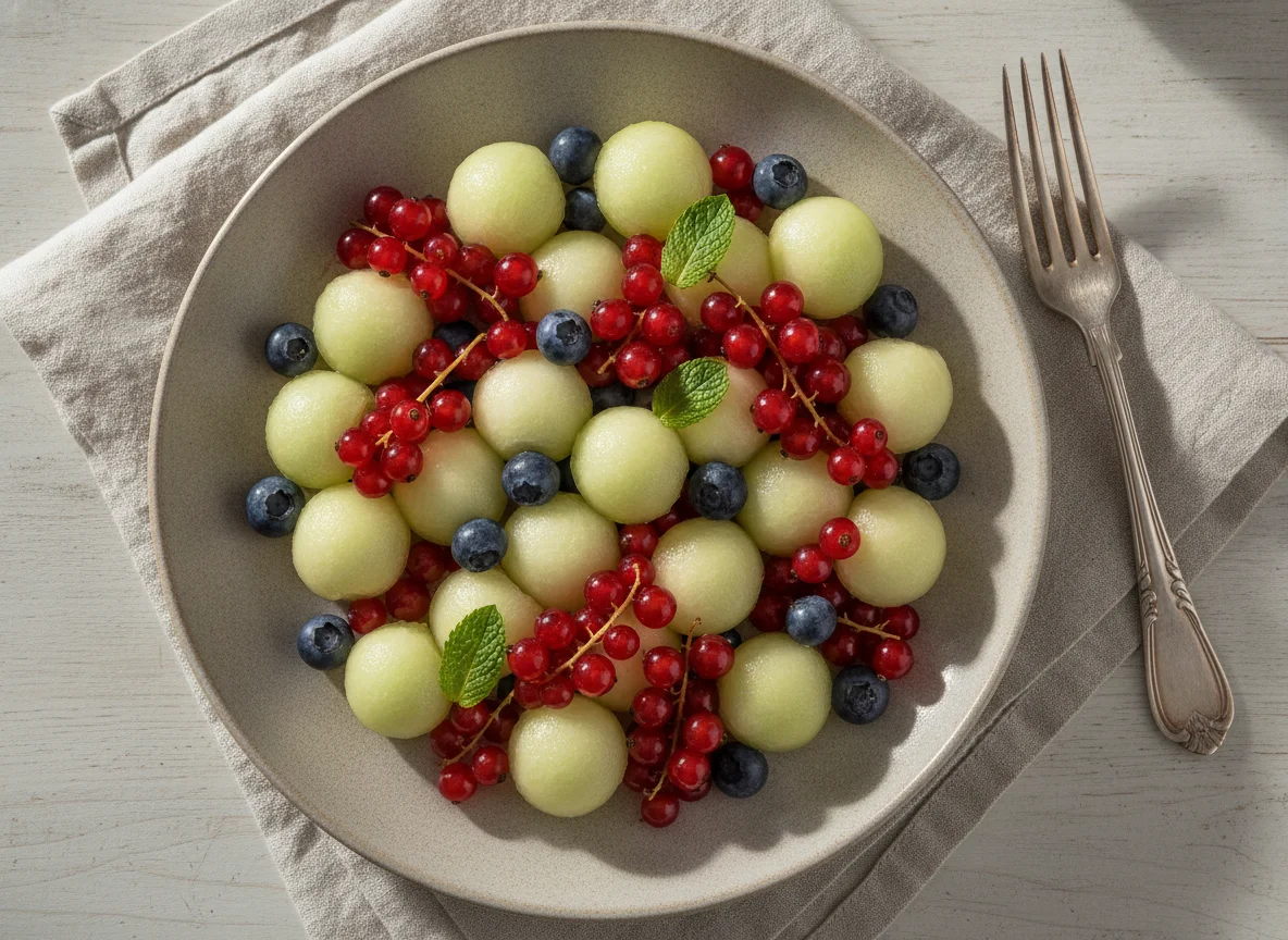Obstsalat mit Melone und Beeren photo