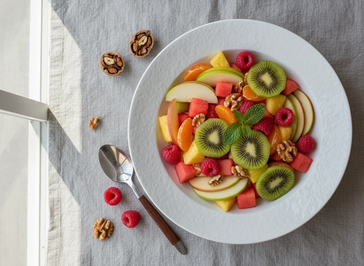 Obstsalat mit Nüssen photo