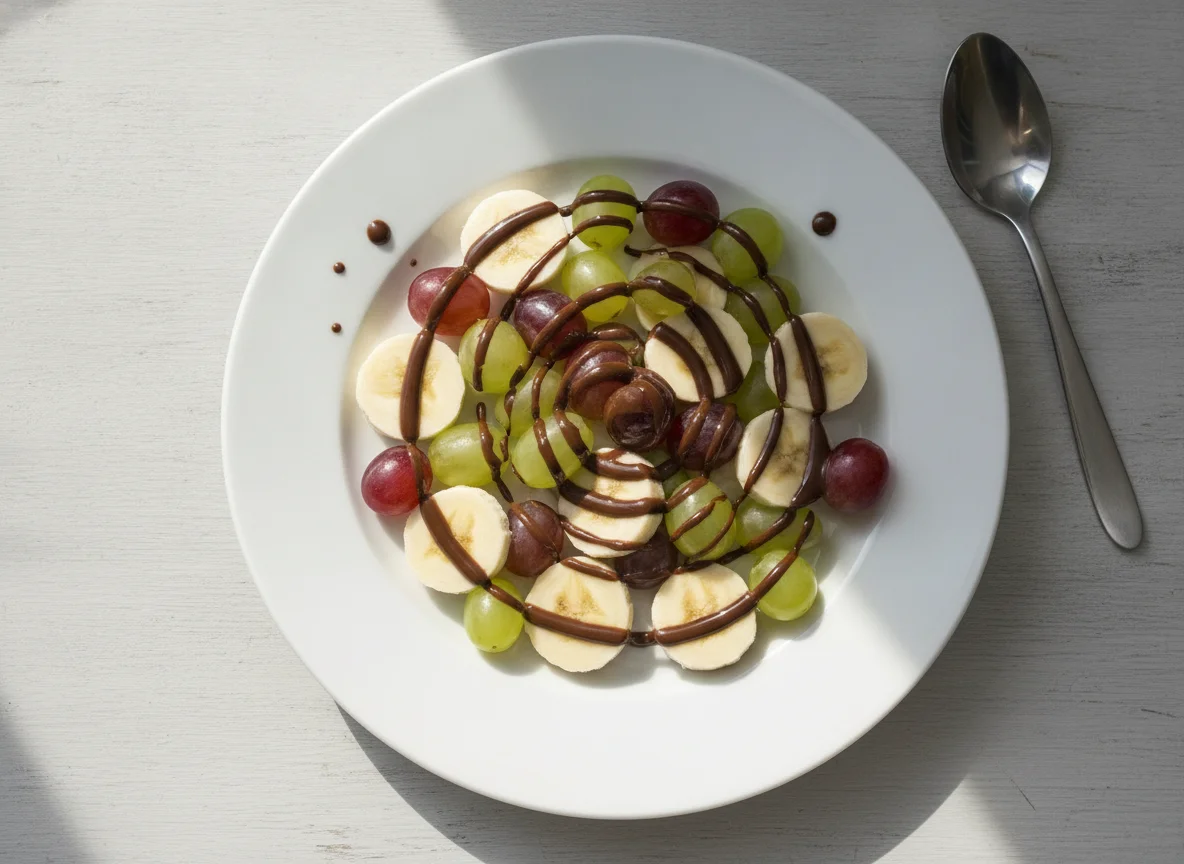 Obstsalat mit Schokoladensauce photo