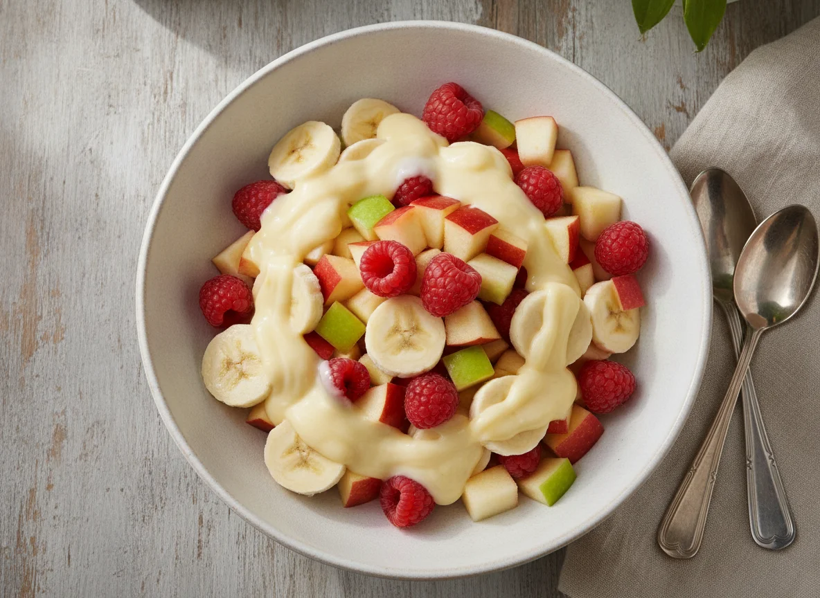 Obstsalat mit Vanillesauce photo