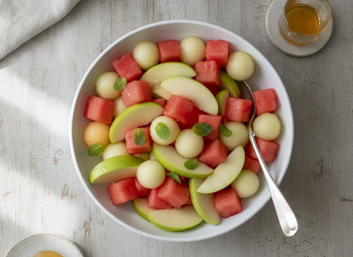 Obstsalat mit Wassermelone und Apfel photo