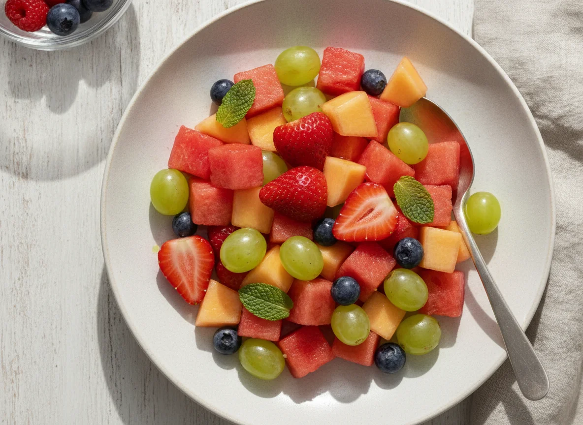 Obstsalat mit Wassermelone und Weintrauben photo
