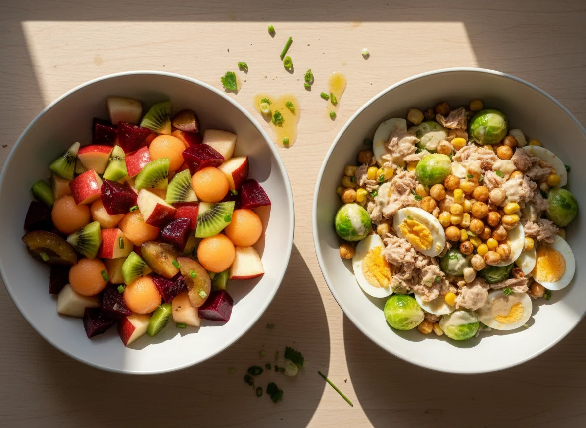 Obstsalat und Thunfischsalat photo