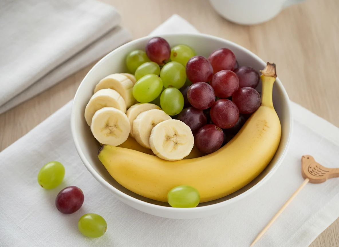 Obstschale mit Banane und Weintrauben photo