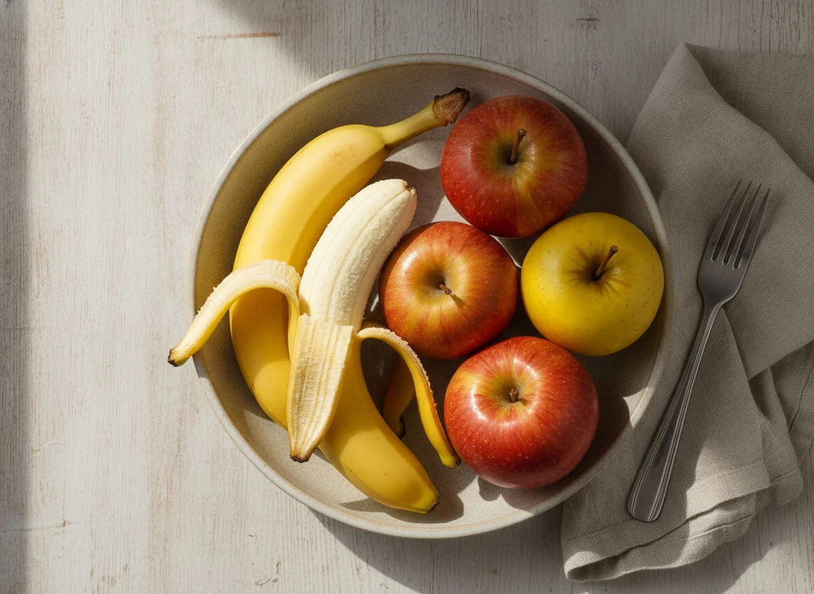 Obstschale mit Bananen und Äpfeln photo