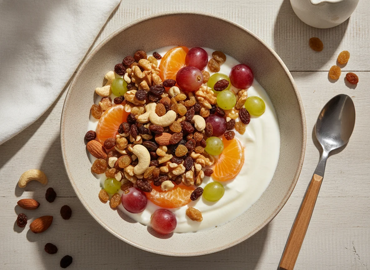 Obstschale mit Joghurt und Nüssen photo
