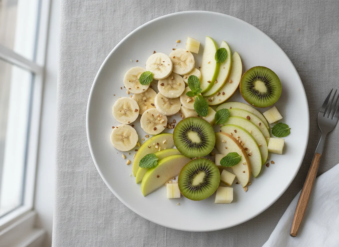 Obstteller mit Banane, Apfel und Kiwi photo