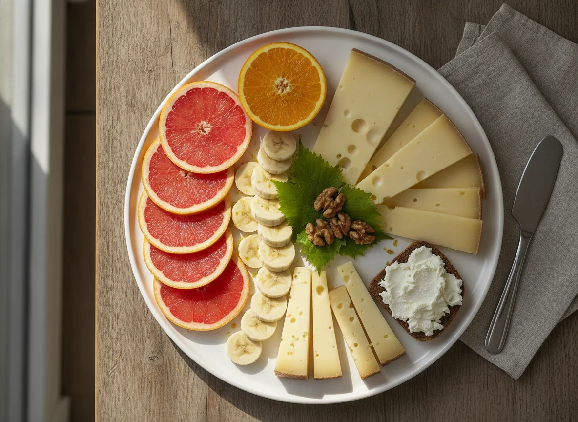 Obstteller mit Käse photo