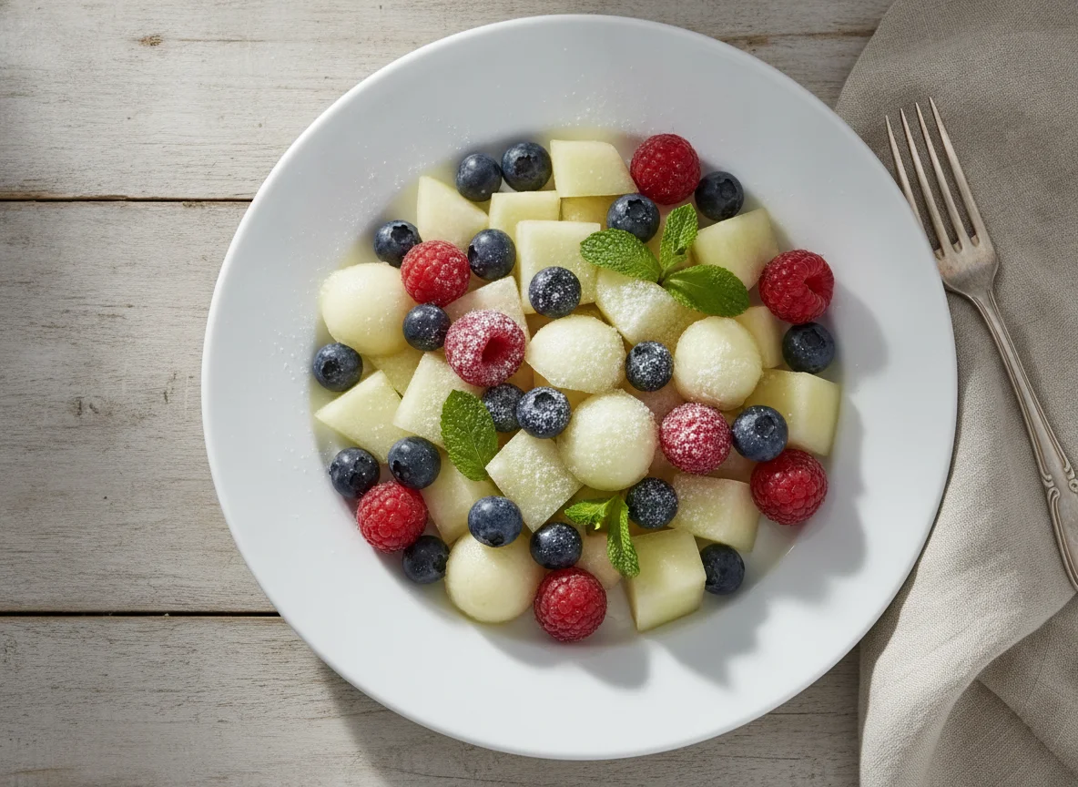 Obstteller mit Melone und Beeren photo