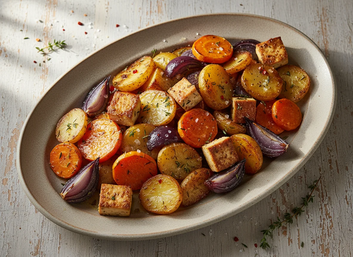 Ofengemüse mit Kartoffeln und Tofu photo