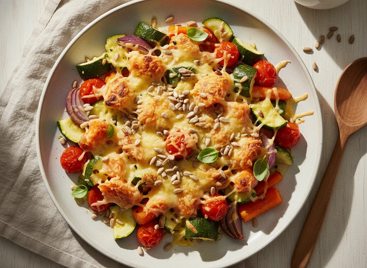 Ofengemüse mit Käse und Kernen photo