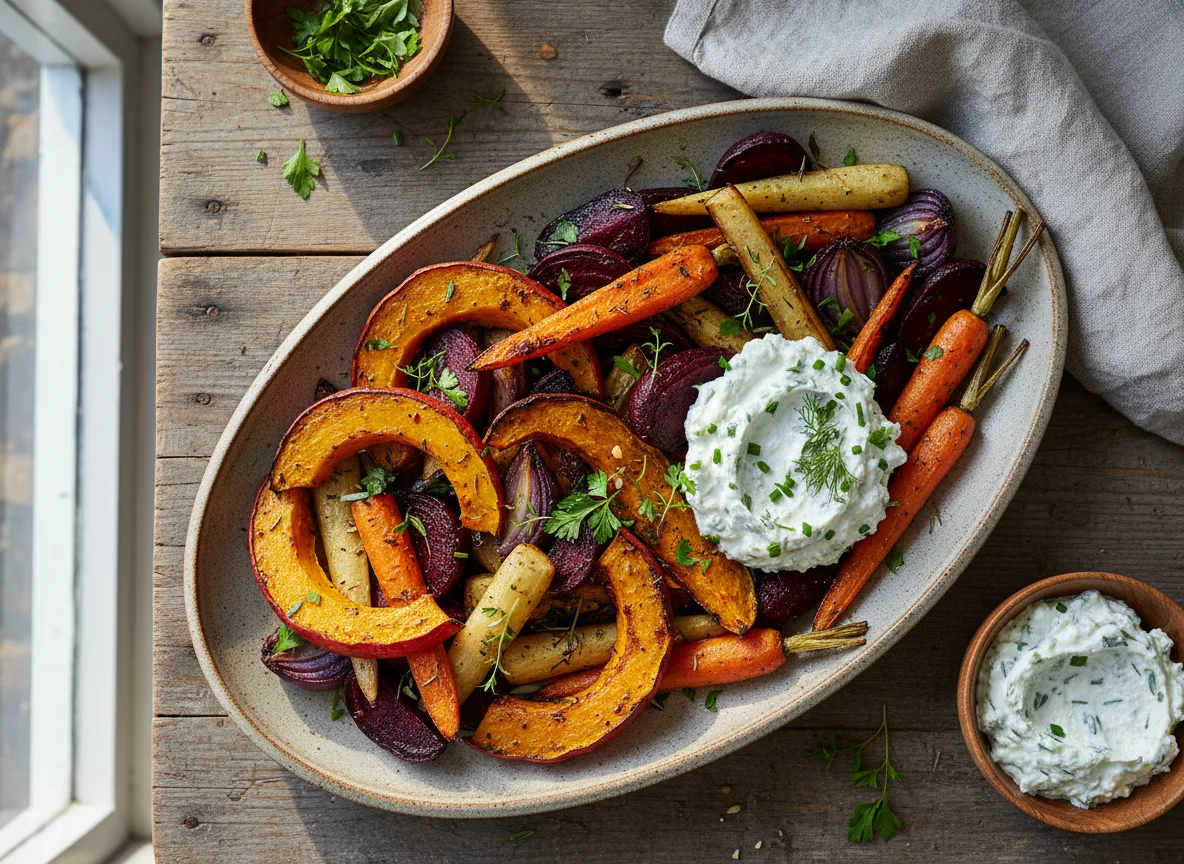 Ofengemüse mit Kräuterquark photo