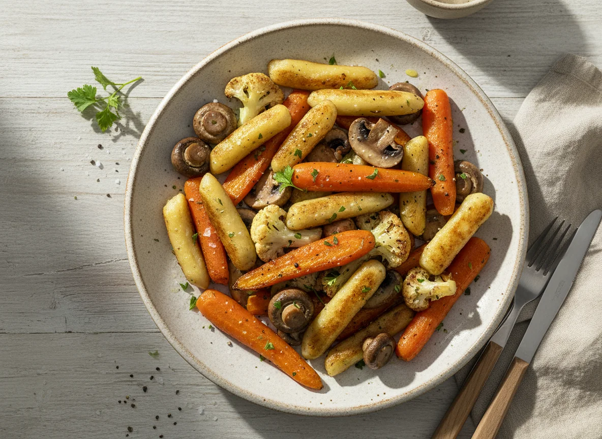 Ofengemüse mit Schupfnudeln und Pilzen photo