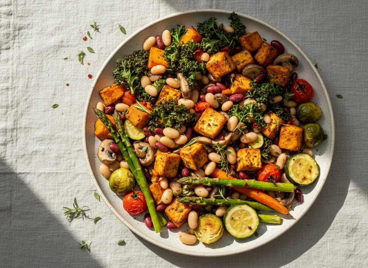 Ofengemüse mit Tofu und Bohnen photo