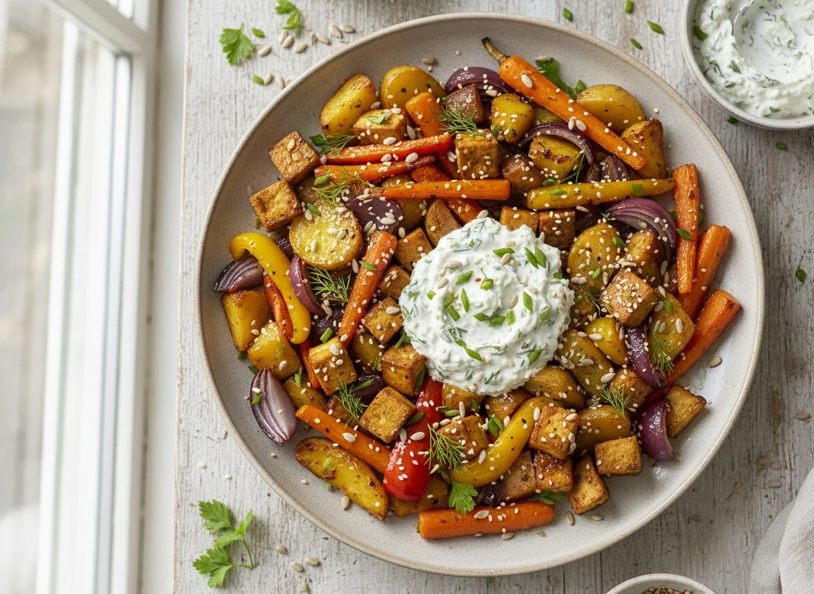 Ofengemüse mit Tofu und Kräuterquark photo
