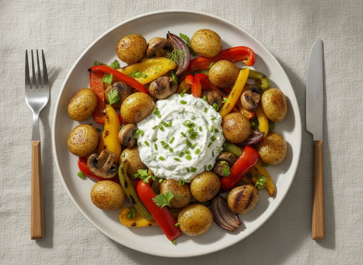 Ofenkartoffeln mit Grillgemüse und Kräuterquark photo