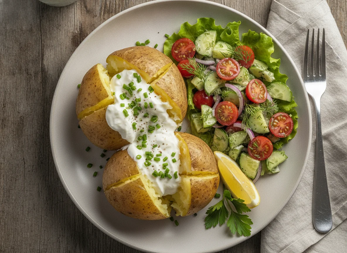 Ofenkartoffeln mit Gurken-Tomaten-Salat photo