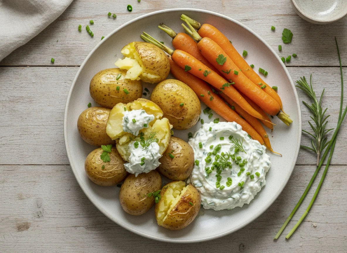 Ofenkartoffeln mit Karotten und Kräuterquark photo