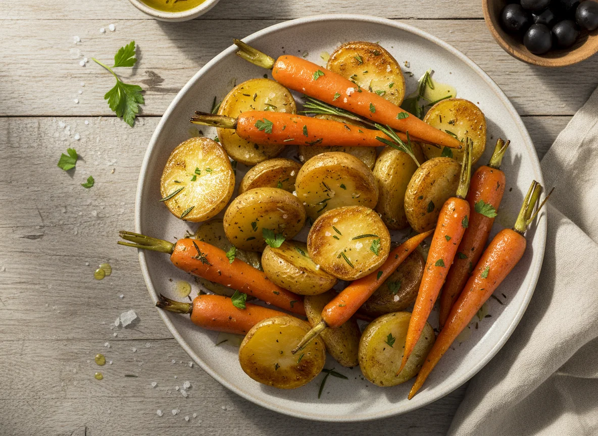 Ofenkartoffeln und Karotten photo