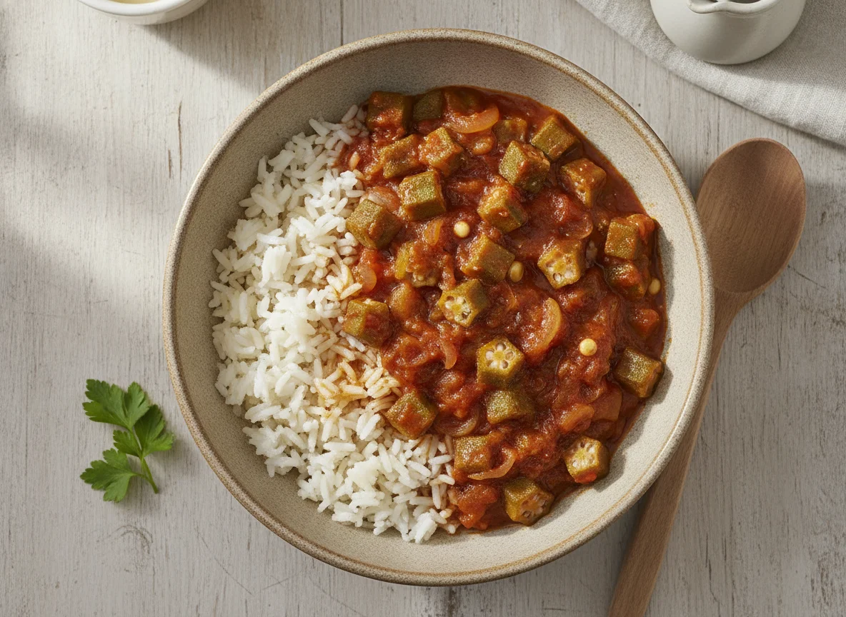 Okra-Eintopf mit Basmati-Reis photo