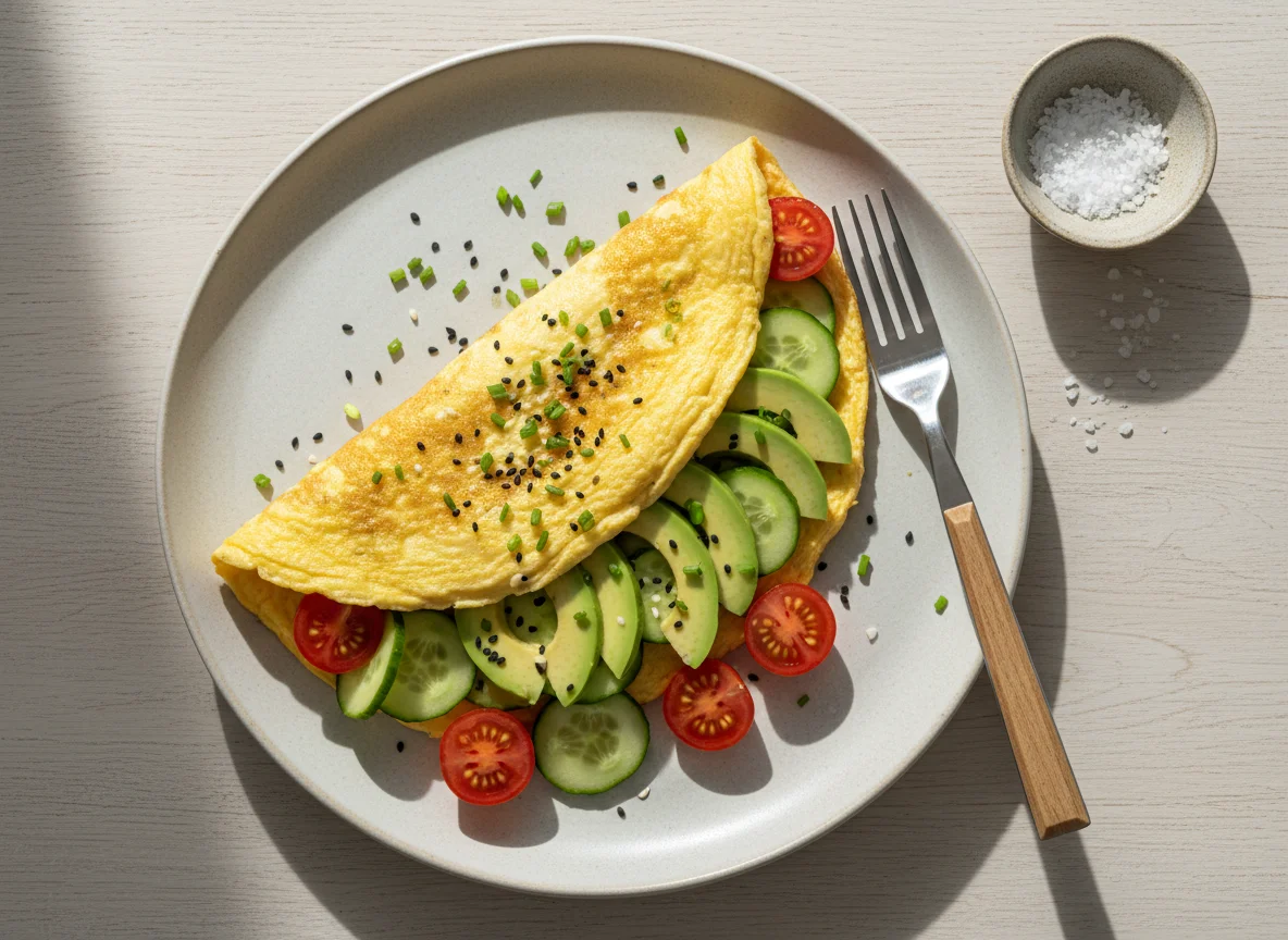 Omelett mit Avocado und Gemüse photo