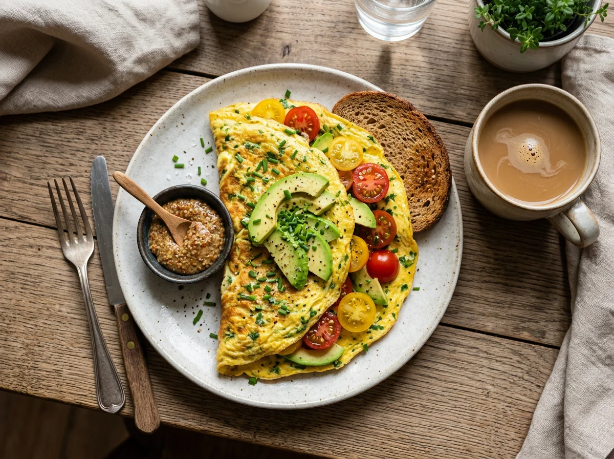 Omelett mit Avocado und Kirschtomaten photo